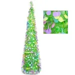 Easter Artificial Christmas Tree with 100 Color Lights, 5 Ft Pop Up Green-color