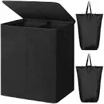 WOWLIVE 154L Double Laundry Hamper with Lid and Removable Laundry Bags, Large Dirty Clothes Hamper 2 section Collapsible Laundry Basket Dorm Room Storage for Bedroom, Bathroom, College, Black