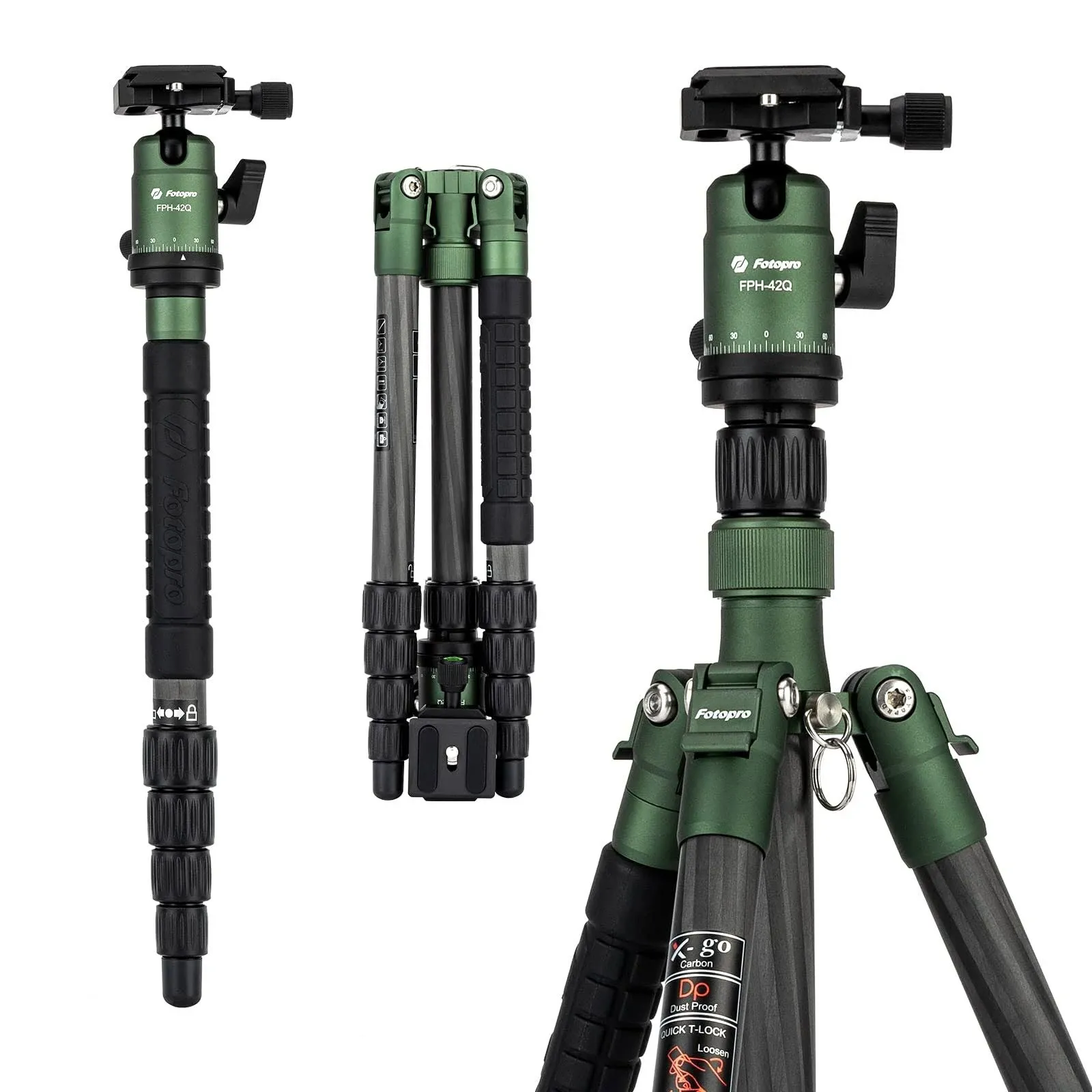 Fotopro 57" Carbon Fibre Tripod for Camera, Compact Travel Tripod with Ball Head ...