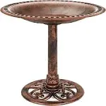 Best Choice Products 28in Pedestal Bird Bath, Vintage Outdoor Resin Accent Decoration w/Fleur-de-Lis Accents - Copper