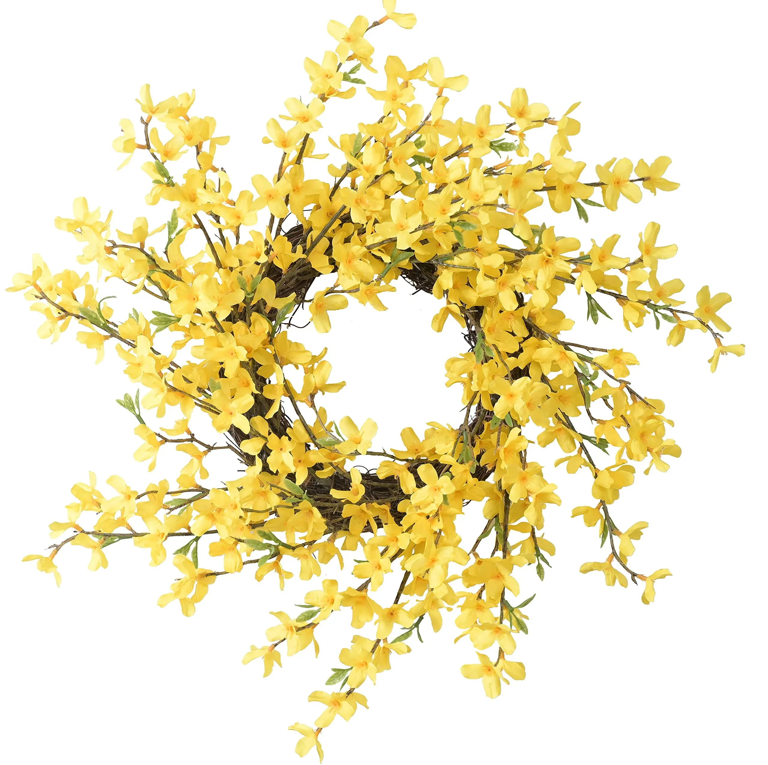 20 Inch Yellow Forsythia Wreath Fall Front Door Wreath Flower Farmhouse Rustic Grapevine Wreath Blossom Cluster Wreath for Festival Celebration Front Door Wall Window Party Decoration Home Décor