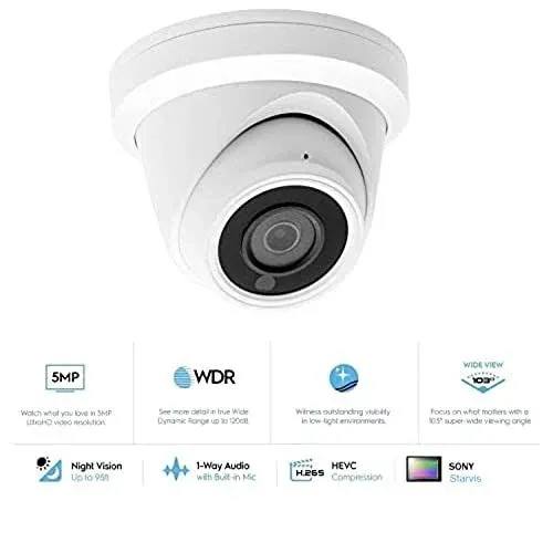 Hikvision/Uniview Compatible 6MP PoE IP Turret Camera Sony Starvis Sensor with Microphone, Audio, IP Security Camera Outdoor Night Vision 98ft Weatherproof IP67 Outdoor Compliant Wide Angle 2.8mm