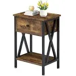 Modern Side End Table Nightstand Storage Shelf with Bin Drawer for Living Roo...