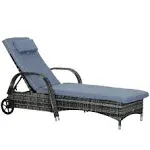 Outsunny Outdoor Reclining Sofa, Cushion, Armrests, PE Rattan, Rolling