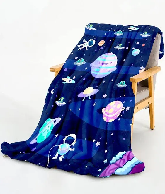 Kids Blanket 40 x 50 Inches Soft Throw Blanket with Space Pattern, Comfortable and Warm Fluffy Blanket, Unique Gift for Boys, Girls, Toddler