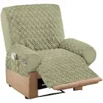 Collections Etc Diamond-Shape Quilted Stretch Recliner Cover with Storage Pockets and Elastic Straps - Furniture Protector