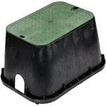 NDS 113BC1PK 14 in. x 19 in. Rectangular Standard Series Valve Box and Cover, 12 in. Height, Irrigation Control Valve Lettering, Black Box, Green