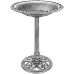 Best Choice Products Outdoor Rustic Pedestal Bird Bath Accent for Garden, Yard w/ Fleur-de-lis Accents - Stone