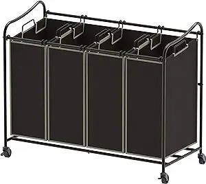 Simple Houseware 4-Bag Heavy Duty Laundry Sorter Rolling Cart