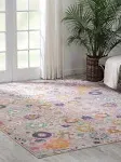 Nourison Passion Silver 4 ft. x 4 ft. Floral Transitional Round Area Rug 013699