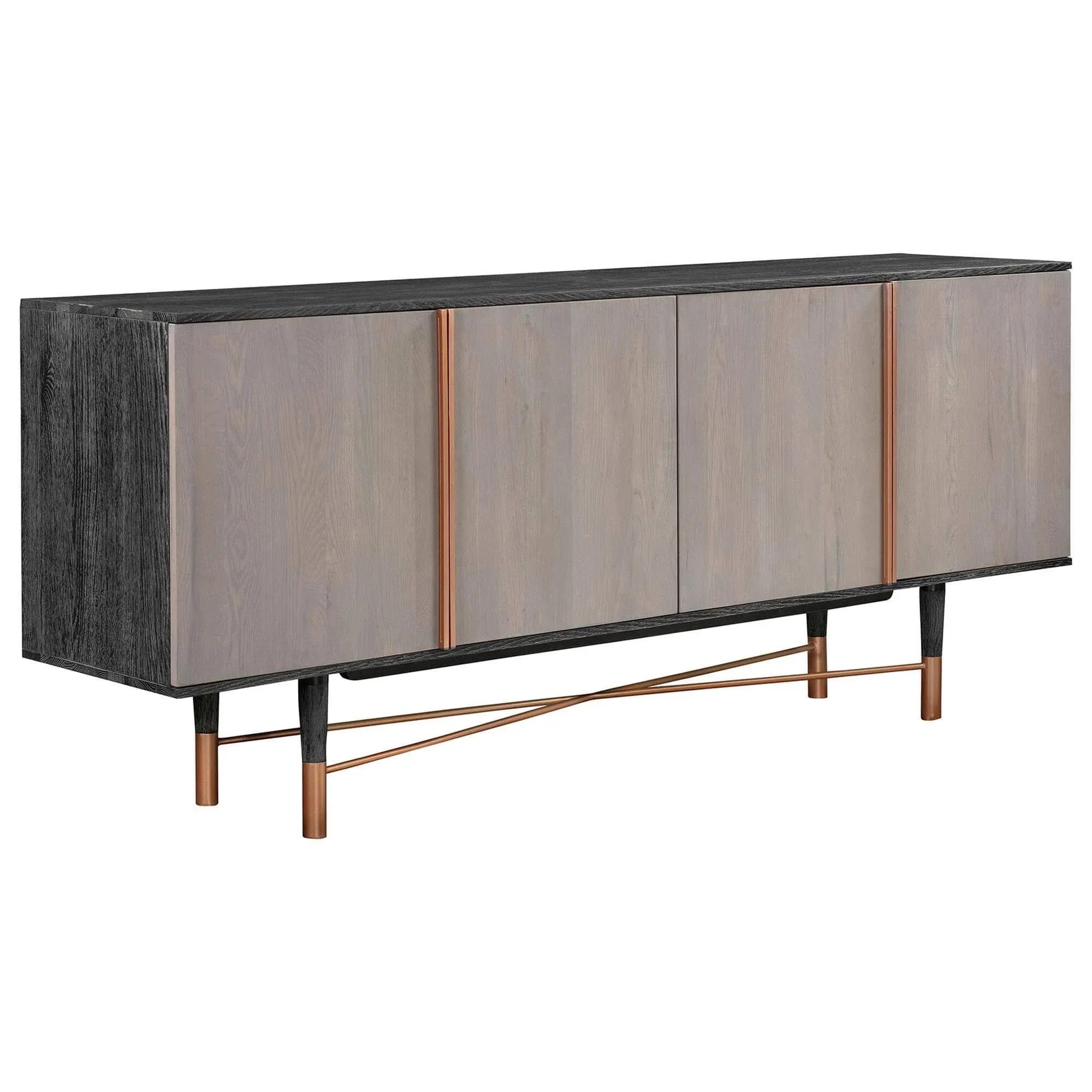 Turin Rustic Oak Wood Sideboard Cabinet with Copper Accent by Armen Living