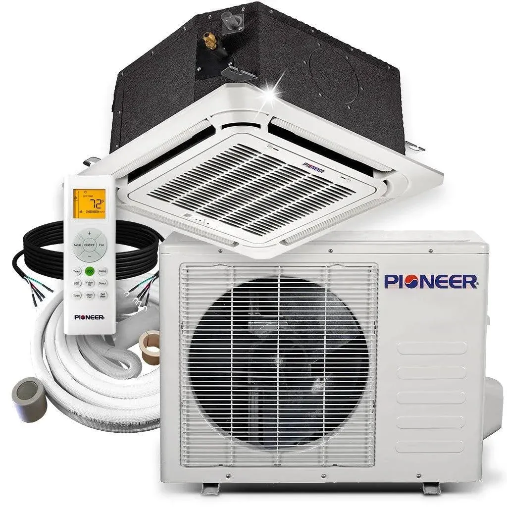 Pioneer 18,000 BTU 20 SEER 8-Way Compact Cassette Mini-Split Air Cond Heat Pump System Full Set 25 ft