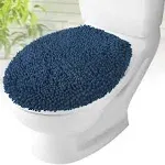 MAYSHINE Plush Shaggy Standard Toilet Seat Lid Cover (Dark Blue) | Fuzzy