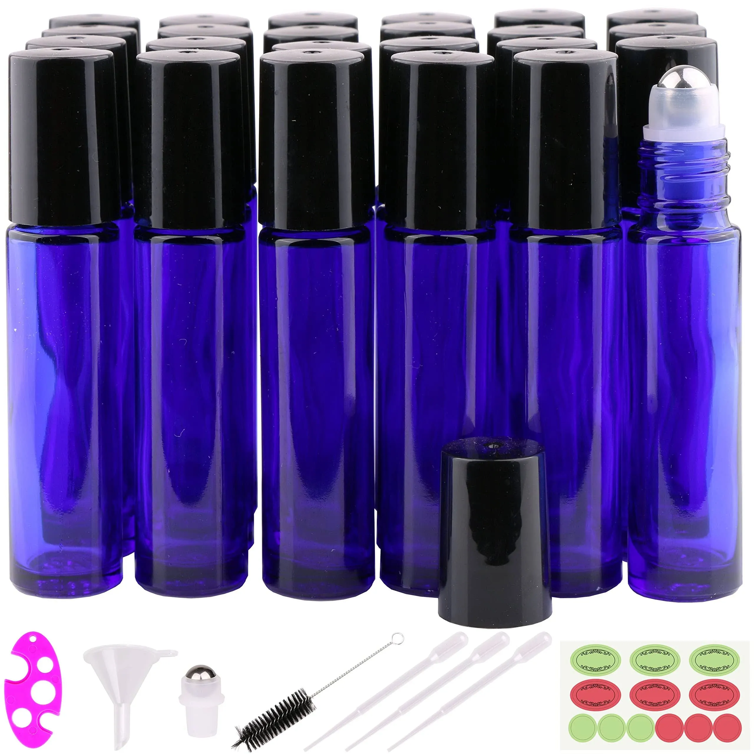 24 Packs 10ml Cobalt Blue Roller Bottles for Essential Oils Roll On Ball Bottle