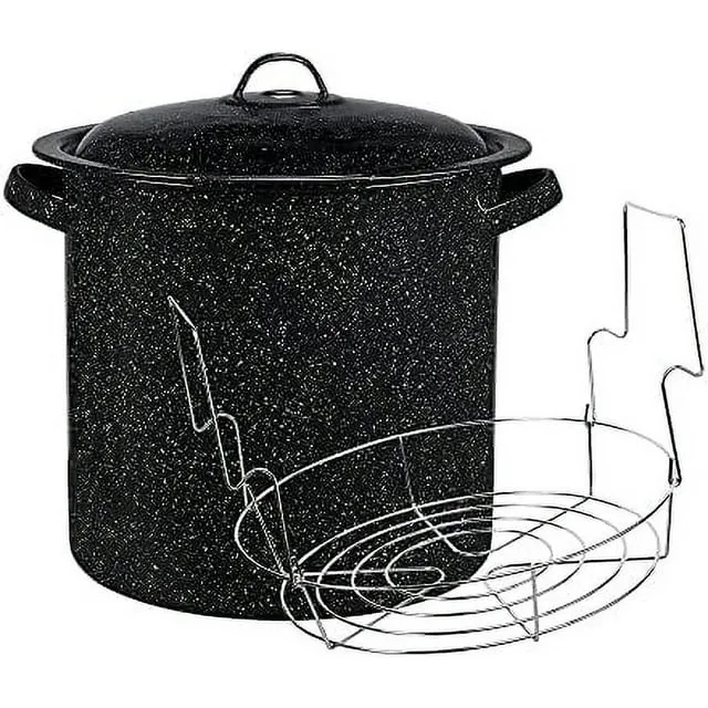 Enamel on Steel 15.5-Quart Water Bath Canner with Lid &amp; Jar Rack, Multiuse Pot,