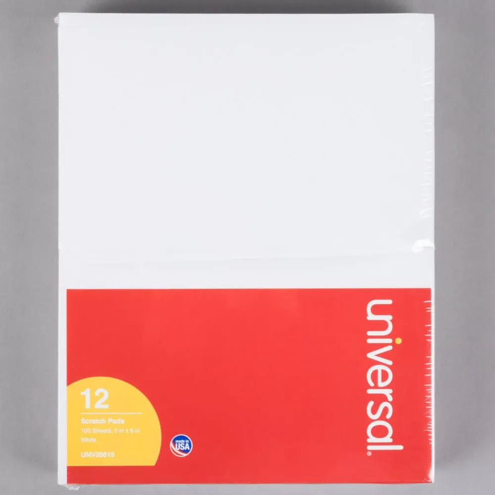 UNIVERSAL Sticky Notes: White, Std, 100 Sheets per Pad, 12 Pads per Pack, 0% Recycled Content, 12 PK