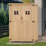 MCombo Large Wooden Outdoor Storage Shed with 2 Shelves, Oversize Garden Tool Shed with Lock, Outdoor Storage Cabinet with Floor for Patio and Yard (46.9" x 22.4" x 66") 1911 (Black)