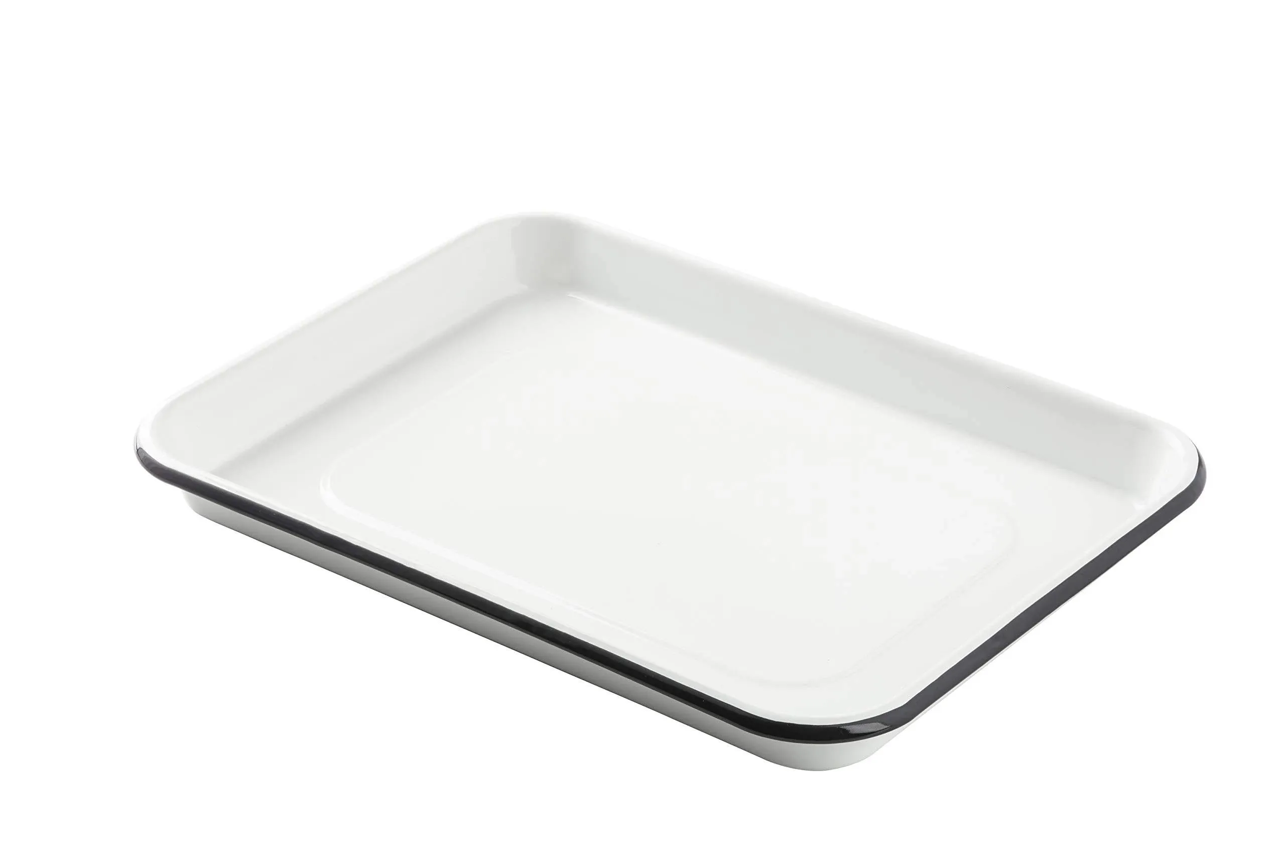 Tablecraft Creamy White Black Rim Enamel 1/4 Size Sheet Pan Server 13x9.5x1.25”