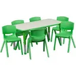 Flash Furniture Adjustable Rectangular Green Plastic Activity Table Set with 6 School Stack Chairs