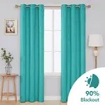 Deconovo Blackout Grommet Silver Pattern Printed Curtains, Turquoise, 42W x 84L