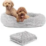 Best Friends by Sheri Bundle Set The Original Calming Lux Donut Cuddler Cat and Dog Bed + Pet Throw Blanket Gray Large 36"