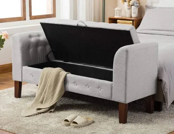 Awonde Armed Storage Bench for Bedroom Entryway Living Room Upholstered Tufted Ottoman Bench Gray