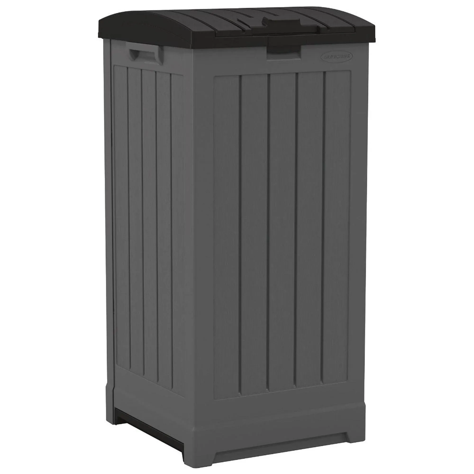 Suncast 39-Gallon Resin Outdoor Hideaway Trash Can with Lid for Backyard, Deck, or Patio, Gray