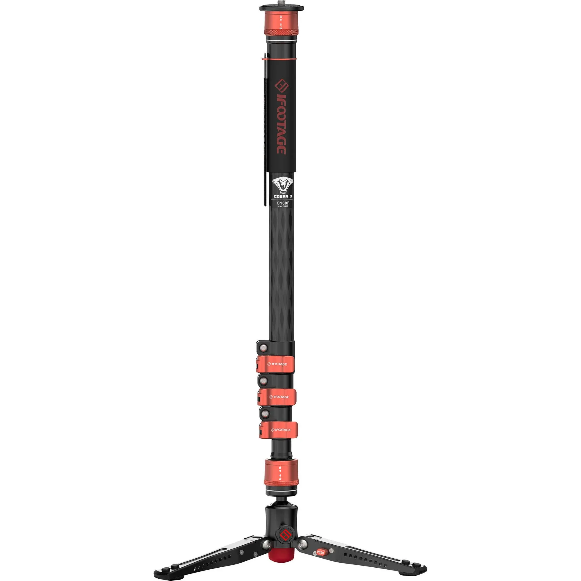 IFOOTAGE Cobra 3 C180F Camera Monopod, 71" Carbon Fiber Travel Monopod, Professional Video Monopod with Tripod Base, Max Load 10KG