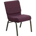 Hercules Series 21''W Stacking Church Chair Plum Fabric/Gold Vein Frame