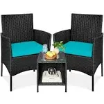 Best Choice Products 3-Piece Outdoor Wicker Conversation Patio Bistro Set, w/ 2 Chairs, Table - Gray/Black