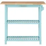 Designs2Go Sea Foam Blue Stationary Kitchen Island with Drawer and Butcher Block