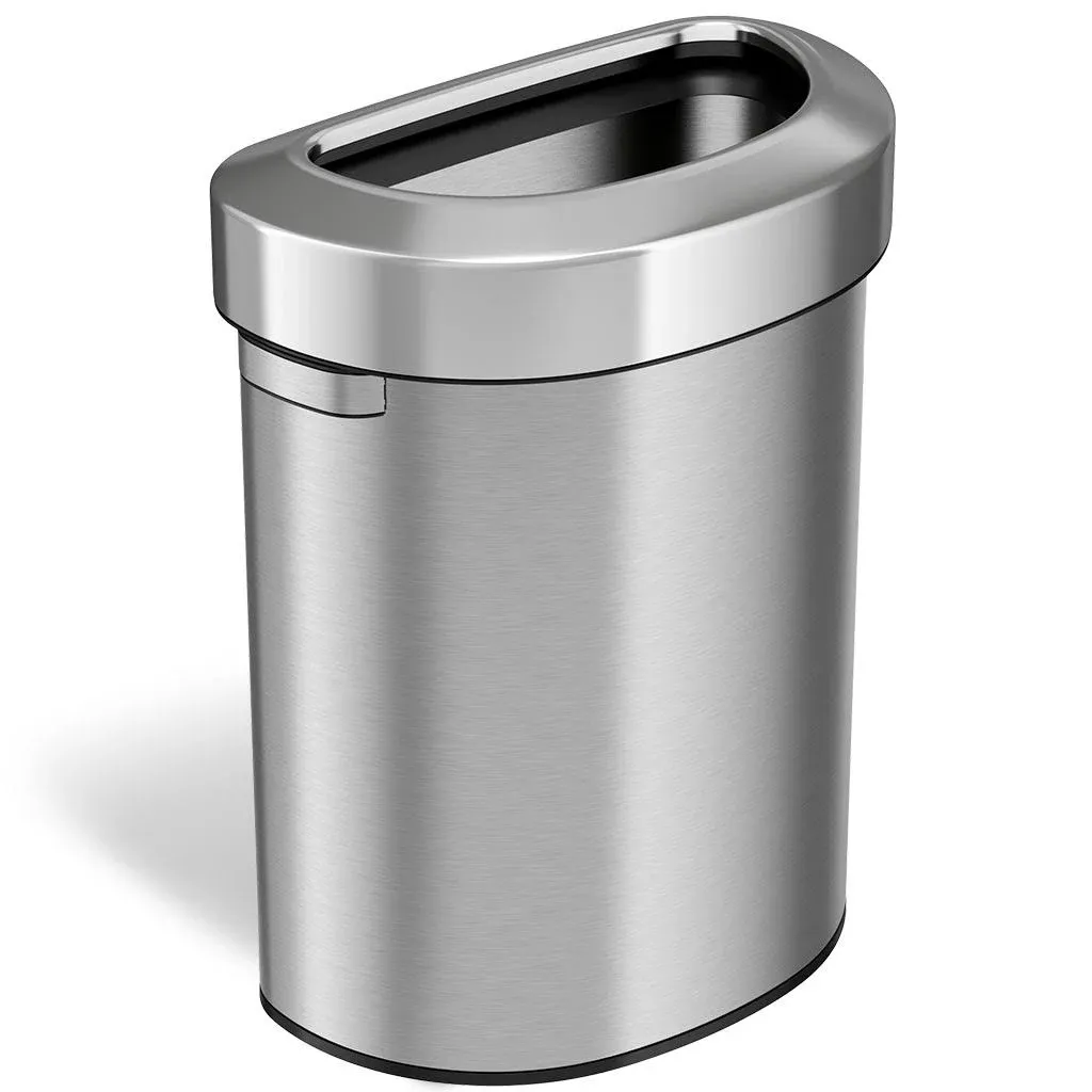 iTouchless Open Top Kitchen Trash Can 18 Gallon Semi-Round Silver Stainless Steel