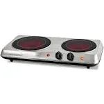 Ovente Countertop Infrared Double Burner, 1700W Electric Hot Plate and Portable Stove with 7.75" and 6.75" Ceramic Glass Cooktop