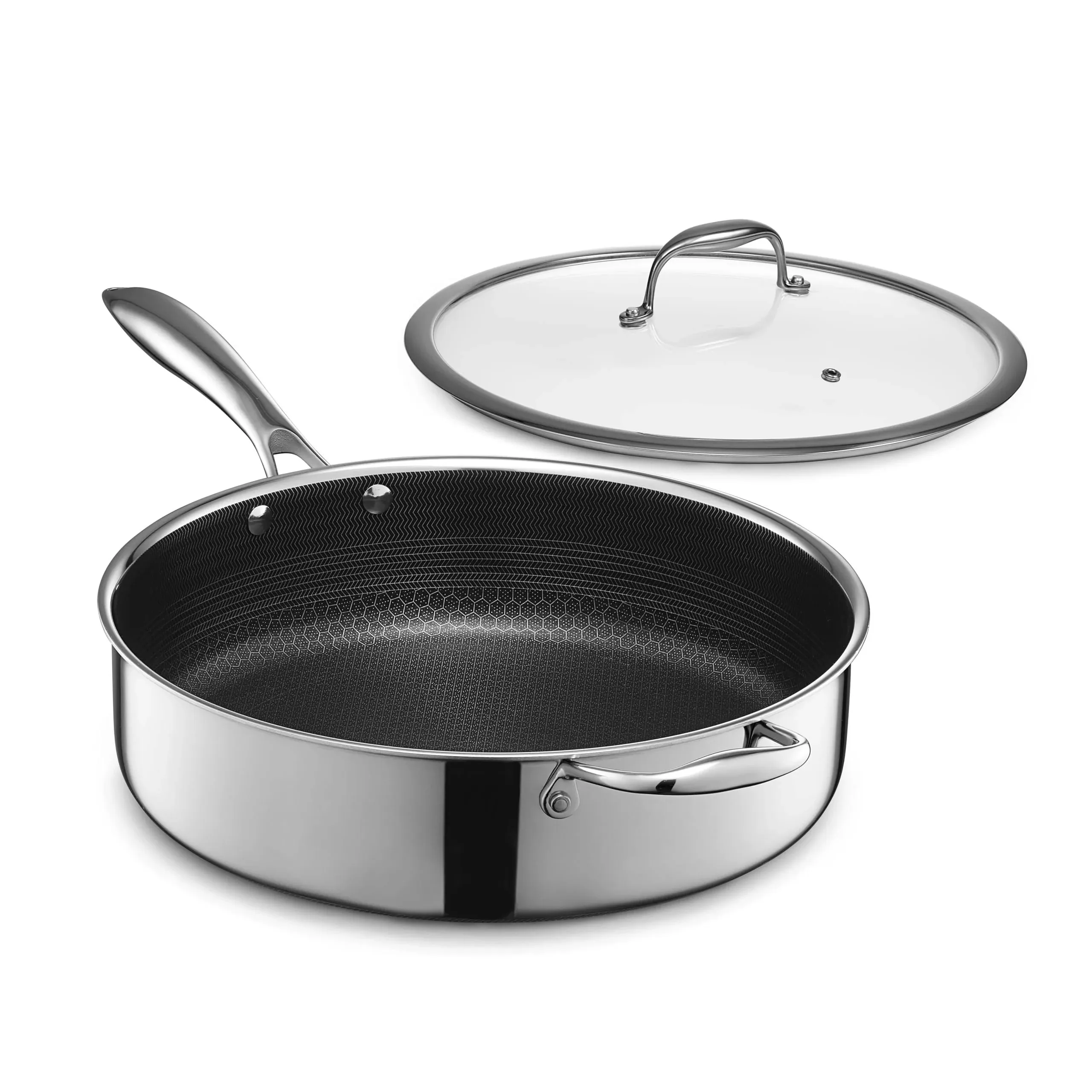 5.5qt Hybrid Deep Sauté Pan with Lid | HexClad Cookware