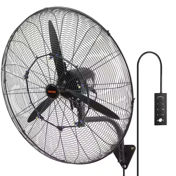 VEVOR 30 Inch Wall-Mount Misting Fan, 3-speed IP44 Waterproof Oscillating Wall Fan, Max. 9500 CFM Wall Mounted Fan for Outdoor, Commercial, Residential, Greenhouse, Workshop, Patio, Black, ETL Listed