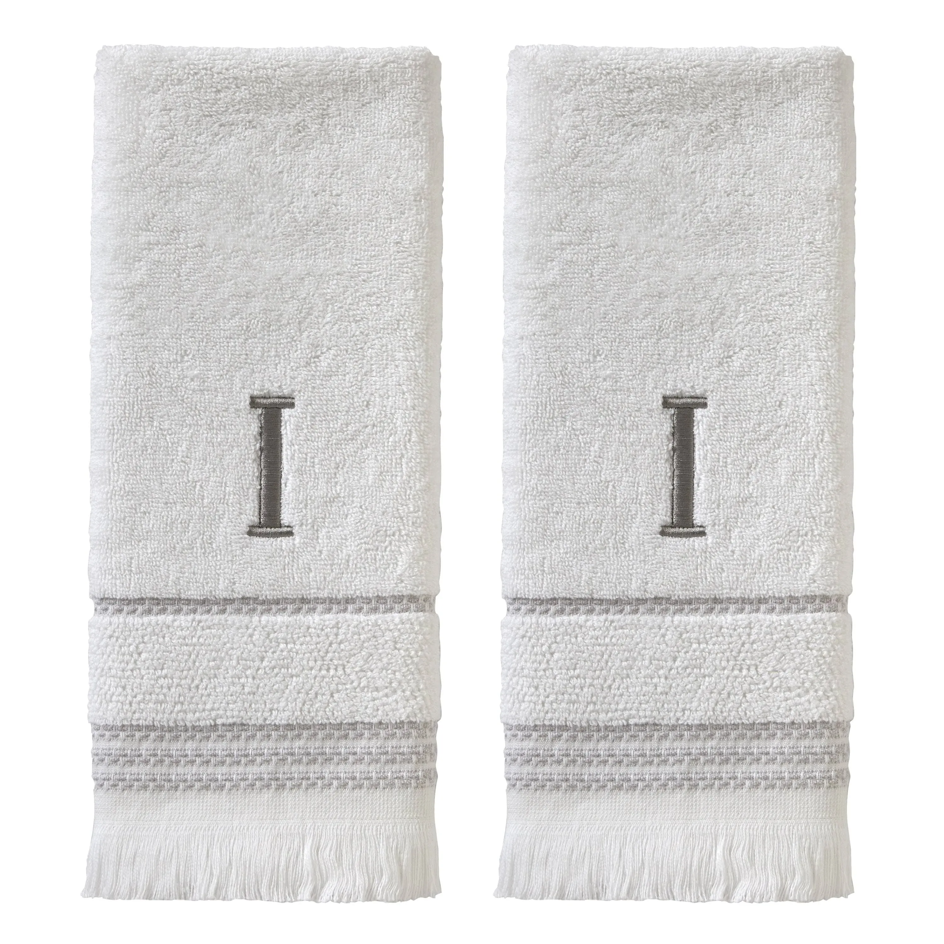 SKL Home Casual Monogram I Hand Towel Set, White, 2 Pc.