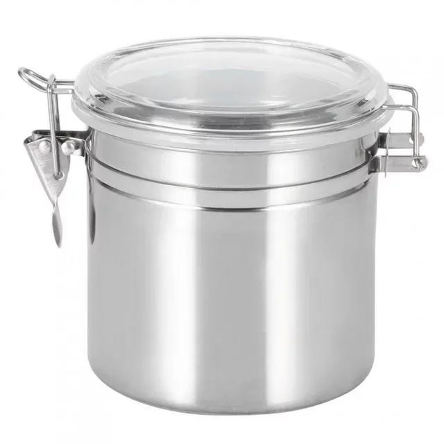 Stainless Steel Airtight Canister for Kitchen, Large Flour Coffee Bean Tea Cereal Sugar Cookie Metal Food Storage Canisters with Clear Lid and