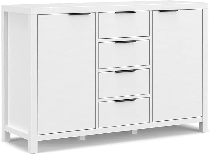 SIMPLIHOME Hollander SOLID WOOD 54 Inch Wide Contemporary Sideboard Buffet in White, For the Dining Room and Kitchen