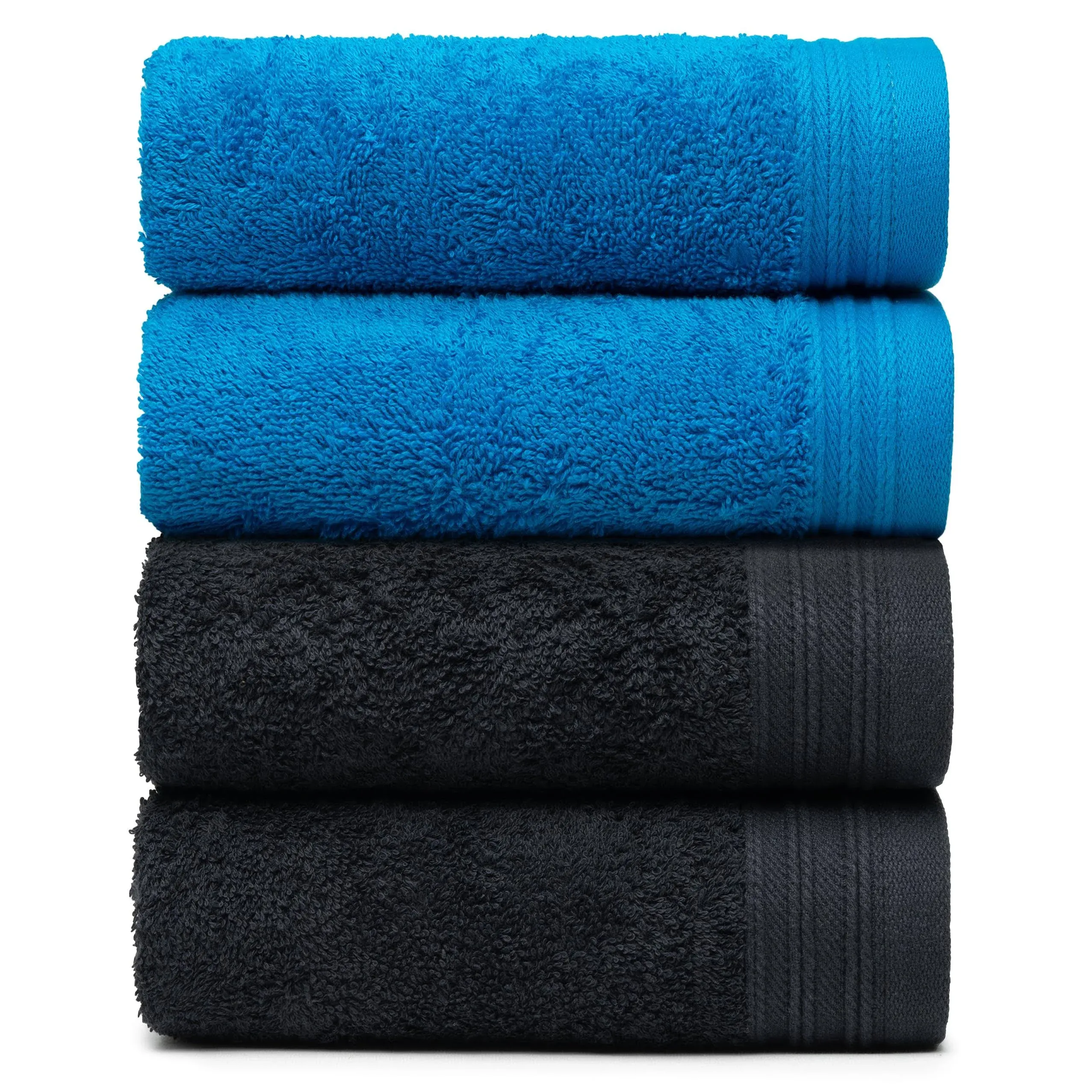 Premium Towel Set of 4 Hand Towels 18 inch x 30 inch Color: Black and Petrol ...