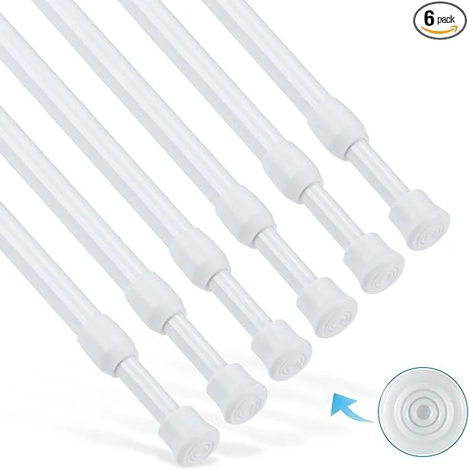 6Pcs Tension Rod, Goowin Tension Curtain Rod, No Drilling Rustproof Spring Small Tension Rod, Adjustable Tension Rods for Closet, Kitchen, Cupboard, Wardrobe, Bookshelf (White, 22-35 inch)