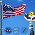 AKTOP 25ft Telescoping Flag Pole Kit, Black Extra Thick Heavy Duty Aluminum Flagpole Fly 2 Flags, Inground Telescopic Flag Poles with 1 USA Flag & 2