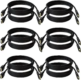 QualGear High Speed HDMI 2.0 Cable with Ethernet (6 Feet-6 Pack) - 100% OFC Copper, 24K Gold Plated Contacts, Triple-Shielded. Supports 4K Ultra HD, 3D, 18 Gbps, ARC (QG-CBL-HD20-6FT-6PK)