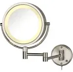 JERDON Wall-Mounted Makeup Mirror with LED Lighting - Direct Wire Lighted Makeup Mirror with 8X Magnification & Nickel Finish Wall Mount - Model HL75ND