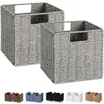 Vagusicc Wicker Baskets, Set of 2 Hand-Woven Paper Rope Storage Bins, Foldable Storage Cubes, Large Storage Baskets for Gifts Empty, Shelf