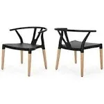 Victoria Modern Dining Chair with Beech Wood Legs (Set of 2), Black and Natural ...