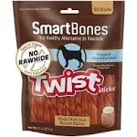 Smart Twist Sticks with Peanut Butter 50 Count, Rawhide-Free Chews for Dogs, SBT