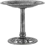 28 inch Height Polyresin Lightweight Antique Outdoor Garden Bird Bath - Silver