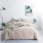 SUSYBAO Tan Gingham Duvet Cover Queen 100% Washed Cotton Beige Plaid Duvet Cover Set 3 Pieces Set 1 Soft Checkered Grid Duvet Co