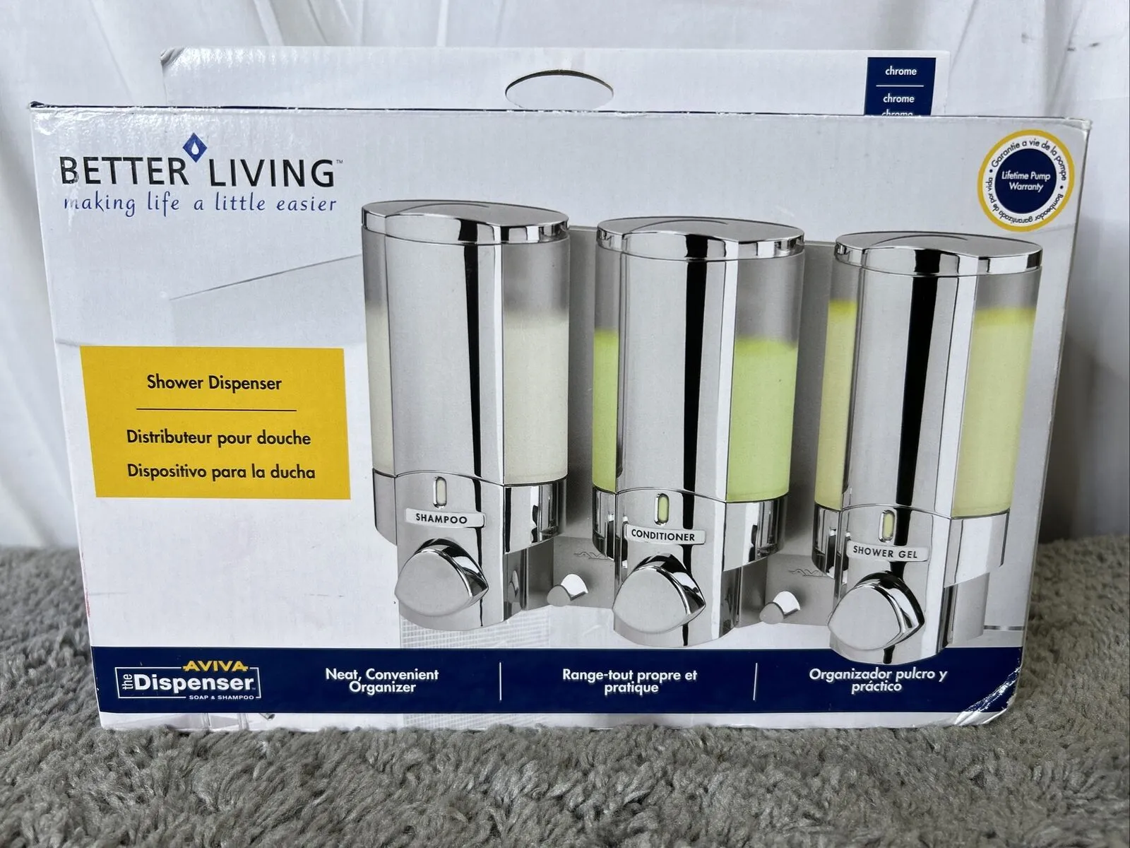 Better Living 76345 AVIVA 3 Chamber Shower Dispenser Shampoo Conditioner Chrome