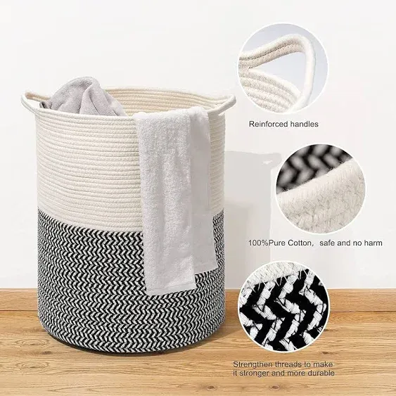 ROKR Large Laundry Basket Woven Rope Dirty Clothes Hamper Modern Laundry Hamper ...